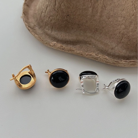 Minimalistische 925 Sterlingsilber Schwarzer Onyx Ohrstecker Für Damen Vintage Gold Silber Galvanisierte Kreis Ohrringe Schmuck