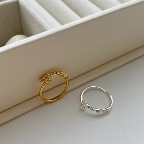 Minimalist 925 Sterling Silver Beaded Open Ring For Women Adjustable Gold Silver Plated Index Finger Ring Jewelry