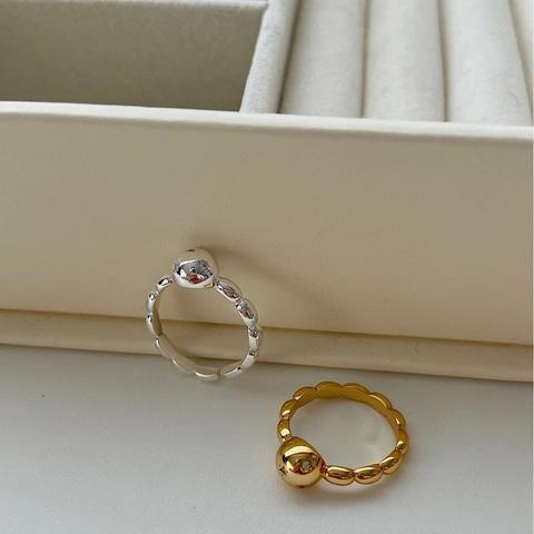 Korean Minimalist 925 Sterling Silver Ball Open Ring For Women Adjustable Star Engraved Rhinestone Gold Silver Jewelry