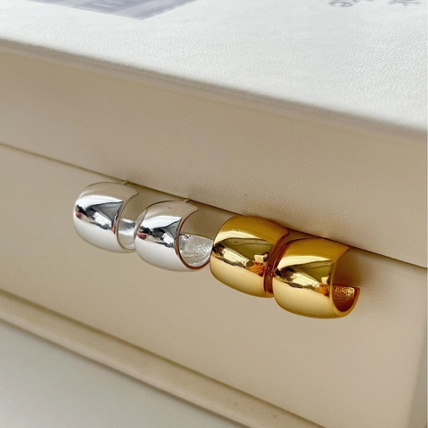 Boucles d'Oreilles Créoles Épaisses en C Minimalistes pour Femmes Tige Argent 925 Plaqué Or Argent Bijoux Coréens