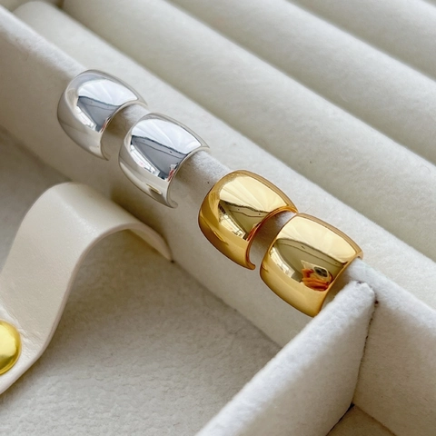 Boucles d'Oreilles Créoles Épaisses en C Minimalistes pour Femmes Tige Argent 925 Plaqué Or Argent Bijoux Coréens