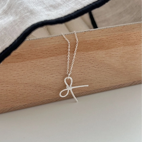 925 Sterling Silver Bow Ribbon Pendant Necklace Minimalist Twisted Rope Rhinestone Clavicle Chain Jewelry For Women Gift