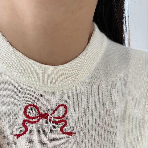 925 Sterling Silver Bow Ribbon Pendant Necklace Minimalist Twisted Rope Rhinestone Clavicle Chain Jewelry For Women Gift