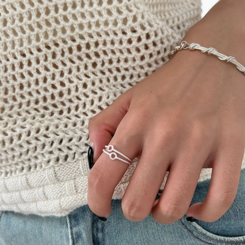 Anillo de Plata de Ley 925 con Capa Doble de Ondas para Mujer Minimalista Ajustable Abierto Color Oro Plata Joyería Retro