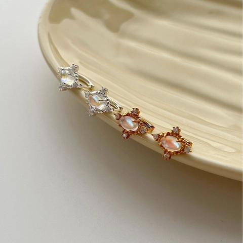 Pendientes de Aro con Hexagrama de Piedra de Luna con Poste de Plata de Ley S925 para Mujer Joyería Retro con Diamantes de Imitación