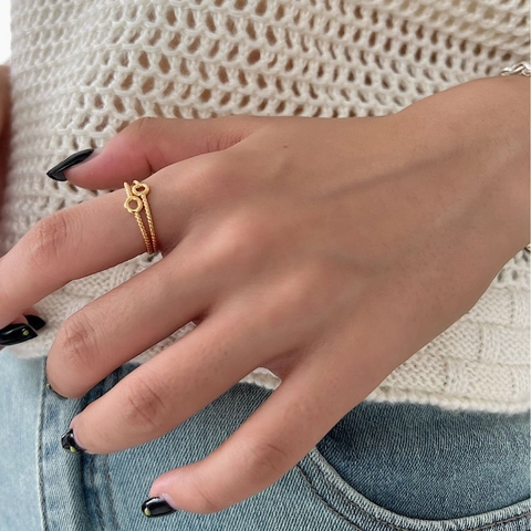 Anillo de Plata de Ley 925 con Capa Doble de Ondas para Mujer Minimalista Ajustable Abierto Color Oro Plata Joyería Retro