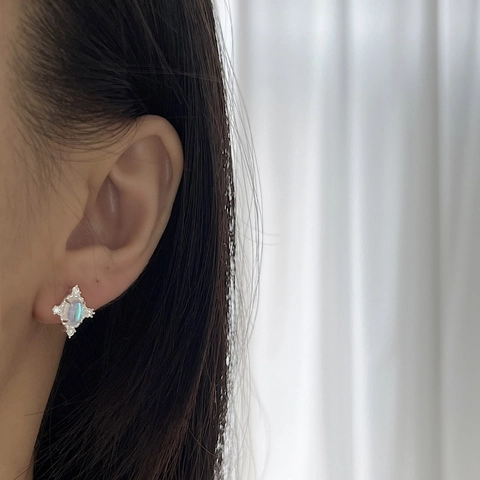 Pendientes de Aro con Hexagrama de Piedra de Luna con Poste de Plata de Ley S925 para Mujer Joyería Retro con Diamantes de Imitación