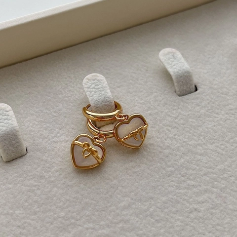 Pendientes de Aro de Plata de Ley 925 con Corazón de Madreperla y Lazo para Mujer Estilo Celebridad Coreana Elegante
