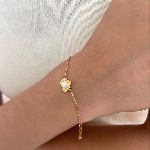925 Sterling Silver Heart Bracelet With Artificial Pearl Korean Style Adjustable Gold Silver Plated Elegant Jewelry Gift