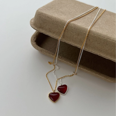 925 Sterling Silver Red Heart Pendant Necklace For Women Sweet Korean Style Minimalist Gold Silver Plated Jewelry Chain
