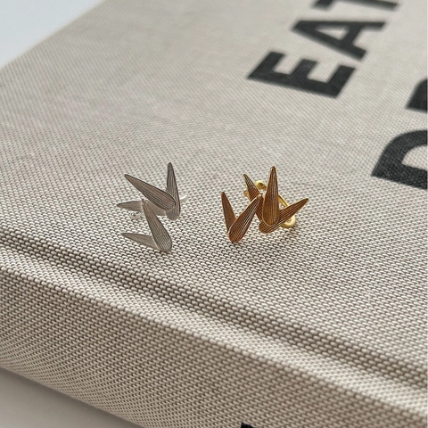 Σκουλαρίκια Ear Cuff από Ασήμι 925 Φύλλο Μπαμπού και Γερανός Οριγκάμι Χωρίς Τρύπα για Γυναίκες Μινιμαλιστικό Κινέζικο Στυλ