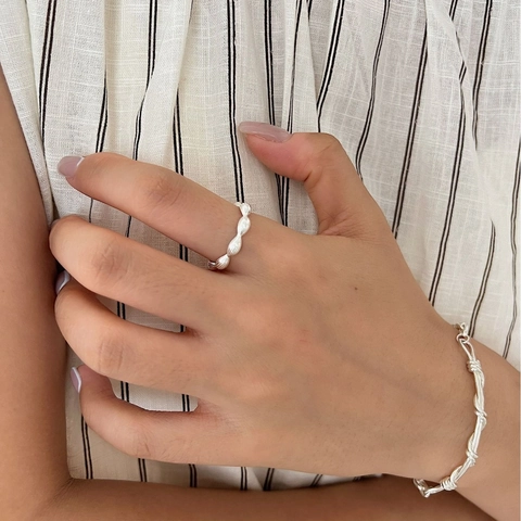 Minimalist 925 Sterlingsilber Offener Ring Für Damen Gedrehte Wellenstruktur Verstellbar Leichter Luxus High End Fingerring