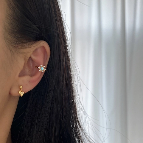 Moonstone Flower Ear Cuff 925 Sterling Silver Rhinestone Inlaid Non-pierced Ear Clip For Women Elegant Fashion Jewelry