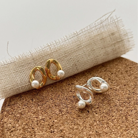 925 Sterling Silver Natural Freshwater Pearl Earrings Irregular Twist Hoop Stud Earrings For Women Minimalist French Retro Jewelry