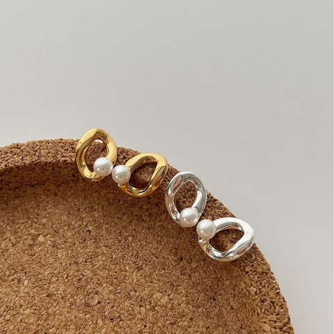 925 Sterling Silver Natural Freshwater Pearl Earrings Irregular Twist Hoop Stud Earrings For Women Minimalist French Retro Jewelry