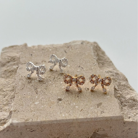 Orecchini a Bottone con Fiocco in Argento Sterling 925 per Donna Fiocco di Strass Brillanti Lusso Lavoro Pesante Gioielli Coreani Eleganti