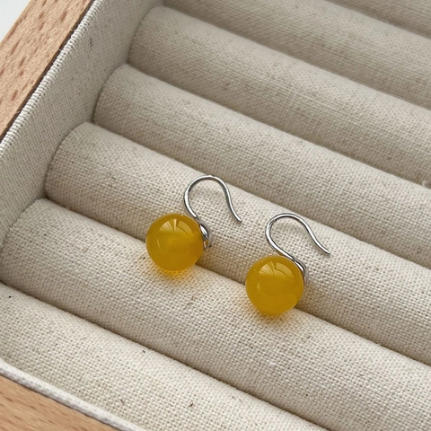 925 Sterlingsilber Gelber Achat Hakenohrringe Neuer Chinesischer Stil Runde Perle Ohrringe Für Damen Einfacher Schmuck