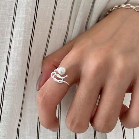 925 Sterlingsilber Perle Knoten Offener Ring Für Damen Vintage Elegant Verstellbar Geflochten Seil Fingerring Mode Schmuck Geschenk
