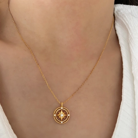 Collar de Plata de Ley 925 Con Colgante de Estrella Brújula Strass Incrustado Cadena de Clavícula Joyería Regalo Mujer