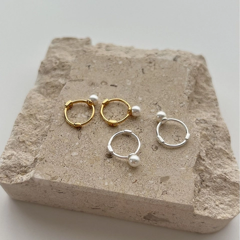 925 Sterling Silver Artificial Pearl Hoop Earrings For Women Minimalist Geometric Gold Silver Plated Jewelry Gift