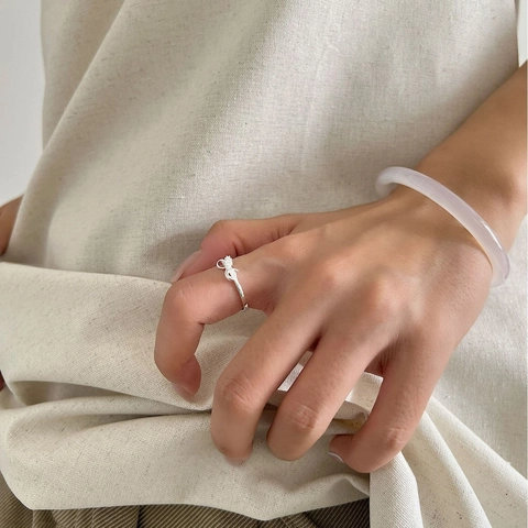 925 Sterling Silver Bowknot Adjustable Open Ring For Women Minimalist Rhinestone Inlaid Gold Silver Jewelry Finger Ring