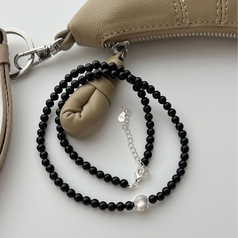 Collar de Cuentas de Ágata Negra de Plata de Ley 925 Minimalista Para Mujer Gargantilla Cadena de Clavícula Joyería Elegante