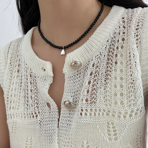 925 Sterlingsilber Herz Anhänger Schwarzer Achat Perlenkette Für Damen Minimalistisch Koreanisch Stil Ins Luxus Choker Kette Schmuck