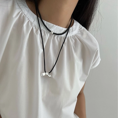 Collar de Cuentas de Ágata Negra de Plata de Ley 925 Minimalista Para Mujer Gargantilla Cadena de Clavícula Joyería Elegante