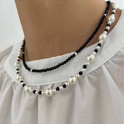 Collana con Perline in Spinello Nero Argento Sterling S925 per Donna Gioielli Choker Minimalista Stile Coreano