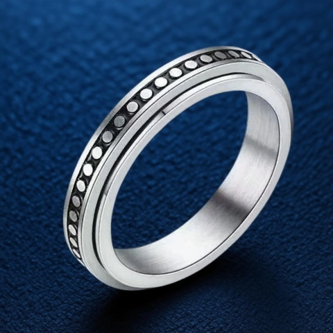 Stainless Steel Spinner Ring Rotatable Anxiety Relief Band Ring Vintage Pattern Unisex Fashion Commuter Jewelry Gift