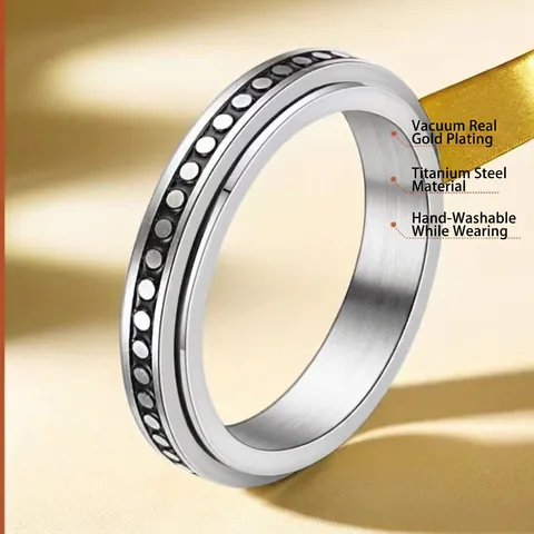 Stainless Steel Spinner Ring Rotatable Anxiety Relief Band Ring Vintage Pattern Unisex Fashion Commuter Jewelry Gift