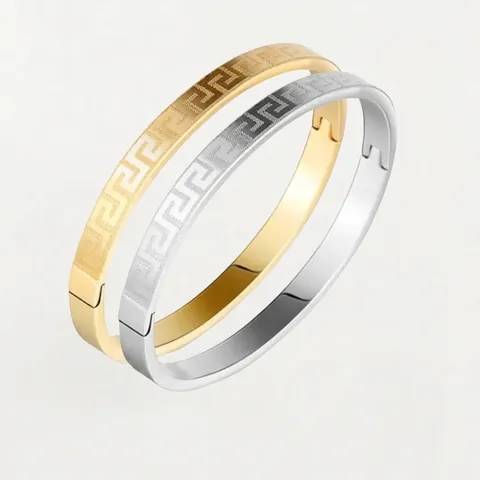 Edelstahl Griechischer Mäander Armreif Für Damen Gold Silber Plattiert Scharnierverschluss Oval Geometrisch Mode Schmuck Armband