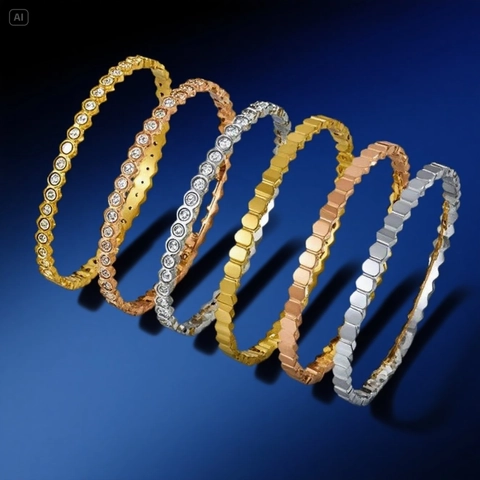 Bracciale Rigido Nido d'Ape in Acciaio Inossidabile per Donna Strass Esagono Geometrico Intarsiato Oro Oro Rosa Argento Gioielli di Moda