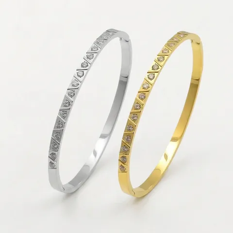 Brazalete Geométrico de Acero Inoxidable con Triángulo de Diamantes de Imitación para Mujer Oro Plata Galvanizado Joyería de Moda Elegante Regalo