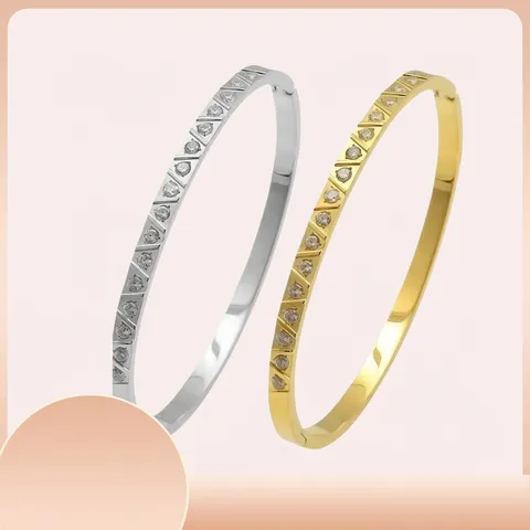 Bracciale Rigido Geometrico in Acciaio Inossidabile con Triangolo di Strass per Donna Oro Argento Galvanico Gioielli di Moda Elegante Regalo