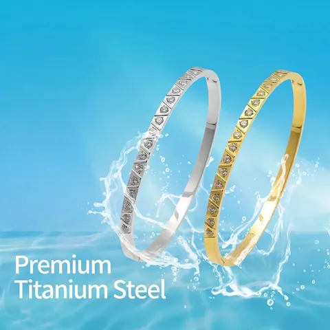 Fashion Stainless Steel Geometric Triangle Rhinestone Bangle For Women Modern Elegant Gold Silver Color Inlaid Bracelet Jewelry Gift