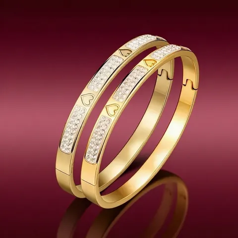 Stainless Steel Rhinestone Heart Clover Cross Bangle For Women Fashion Gold Silver Plated Open Hinged Bracelet Jewelry