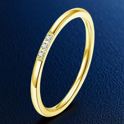 Minimalist Stainless Steel Rhinestone Ring For Women Gold Silver Plated Geometric 1mm Ultra Thin Finger Ring Fashion Jewelry