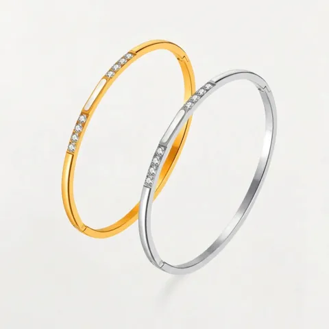 Luxury Stainless Steel Rhinestone Hinge Bangle For Women Gold Silver Plated Artificial Pearl Inlaid Fashion Jewelry