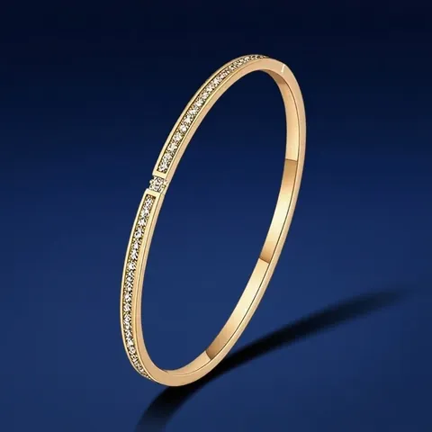 Minimalist Stainless Steel Rhinestone Bangle For Women Elegant Inlaid Sparkly Crystal Bracelet Fashion Jewelry Gift Accessories