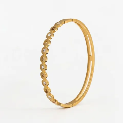 Stainless Steel Roman Numeral Hollow Bangle Rhinestone Inlaid Fashion Bracelet For Women Luxury Jewelry Gift