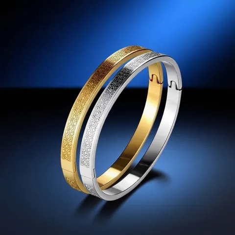 Brazalete Minimalista de Acero Inoxidable con Grabado de Hexágono y Panal para Hombre Mujer Joyería Geométrica de Rombos