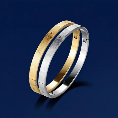 Bracciale Rigido in Acciaio Inossidabile Minimalista Con Motivo a Sole Luna Nuvola Inciso Bracciale a Cerniera per Uomo Donna