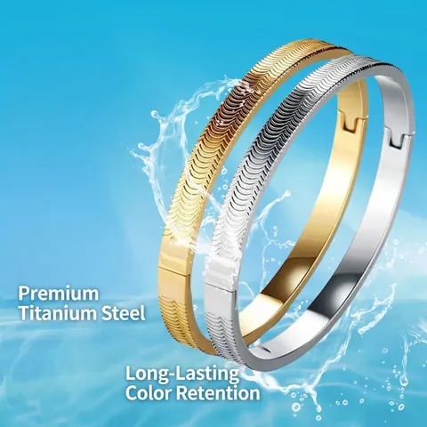 Men Stainless Steel Wave Texture Bangle Personalized Geometric Oval Hinged Cuff Bracelet Fashion Jewelry Gold Silver