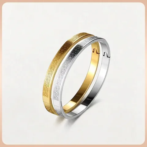 Brazalete Minimalista de Acero Inoxidable con Grabado de Hexágono y Panal para Hombre Mujer Joyería Geométrica de Rombos