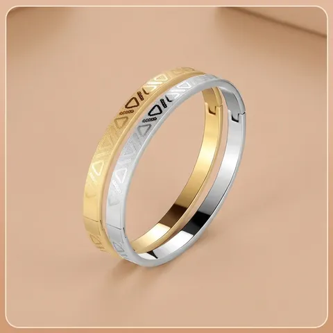 Brazalete de Acero Inoxidable para Hombre Patrón Triangular Geométrico Pulido Oro Plata Joyería Hip Hop Accesorio Regalo