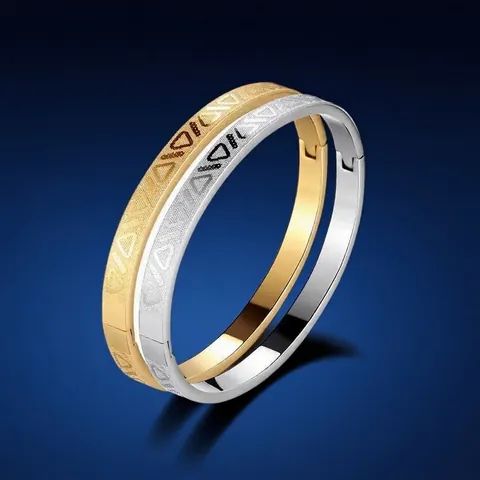 Brazalete de Acero Inoxidable para Hombre con Grabado de Triángulo Geométrico Estilo Industrial Moderno Pulsera con Cierre de Bisagra