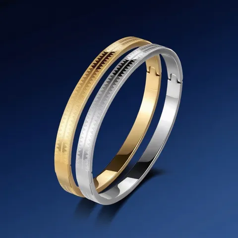 Men's Stainless Steel Bangle Bracelet Geometric Engraved Texture Fashion Jewelry Hinged Oval Cuff Bracelet Gold Silver Color