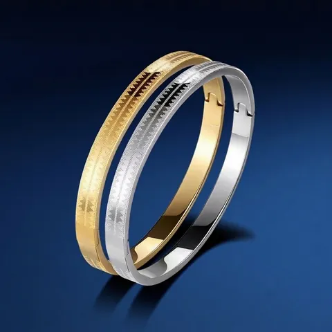 Brazalete de Acero Inoxidable con Grabado Geométrico para Hombre y Mujer Moderno Brazalete Ovalado con Bisagra Joyería