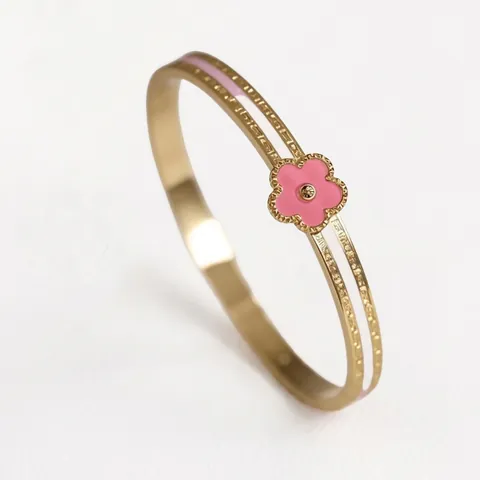 Mode Acier Inoxydable Émail Fleur Bracelet pour Femmes Plaqué Or Cinq Pétales Floral Strass Bracelet Bijoux Cadeau